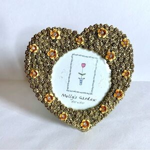 Mollys Garden Metal Floral Frame Enamel Rhinestone Heart Shape 5.5" Round Circle